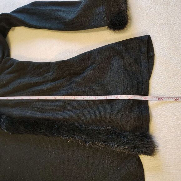 Vtg Bloomingdale’s Cardigan PS Black Cashmere Silk Fur Trim Y2K Quiet Luxury 90s - Picture 4 of 8